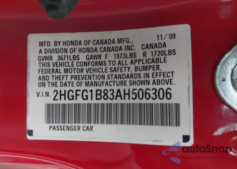 2010 Honda Civic Ex z USA, uszkodzony, nr VIN 2HGFG1B83AH506306